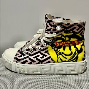 Versace Smile Graphic High-Top Sneakers - Pink and Yellow